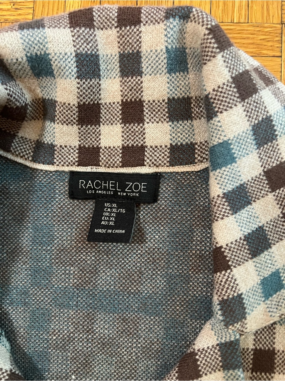 Fall Jacket! Rachel Zoe Teal and Chocolate Brown Plaid Cropped Blazer size XL - Picture 3 of 4